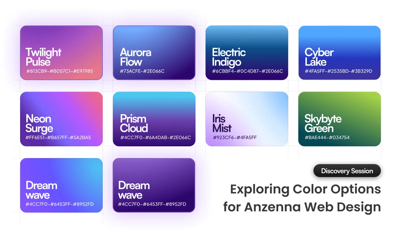 Color palette options for Anzenna web design
