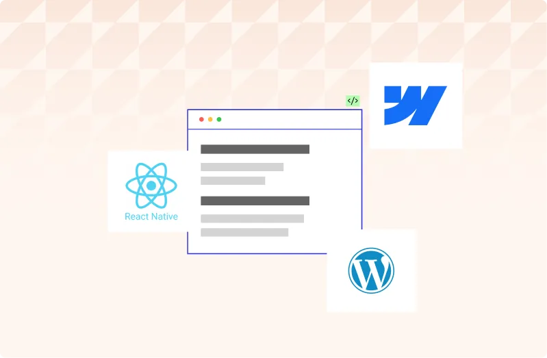 Website build mockup with React and WordPress