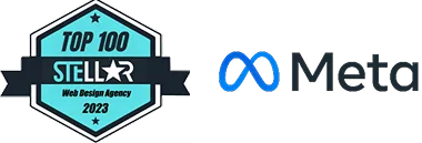 Top 100 Stellar web design agency badge with Meta logo