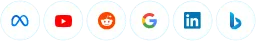 Advertising channel icons: Meta, YouTube, Reddit, Google, LinkedIn and Bing