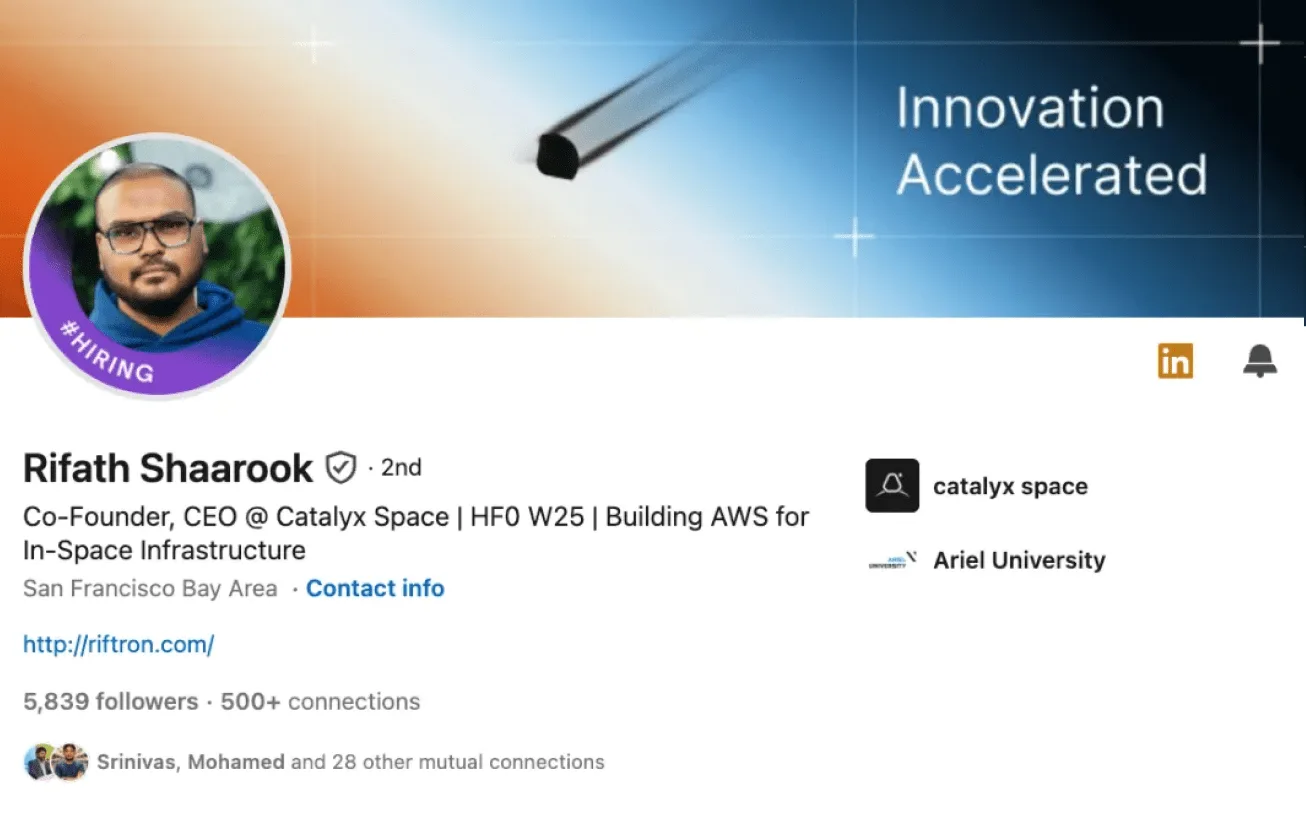 Catalyx founder LinkedIn post