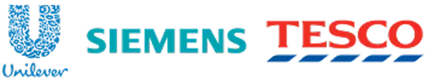 Enterprise client logos: Unilever, Siemens and Tesco