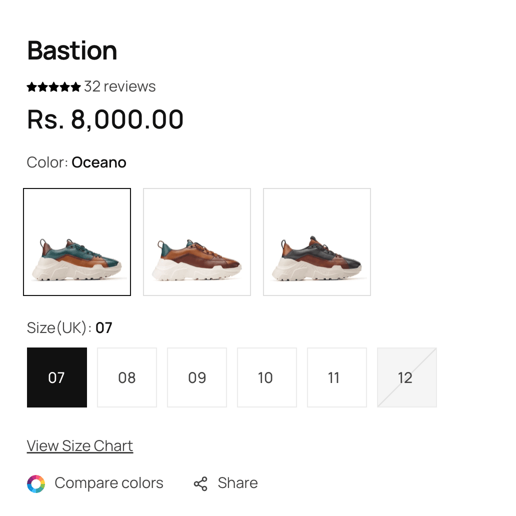 Unlabel sneaker product page with pricing