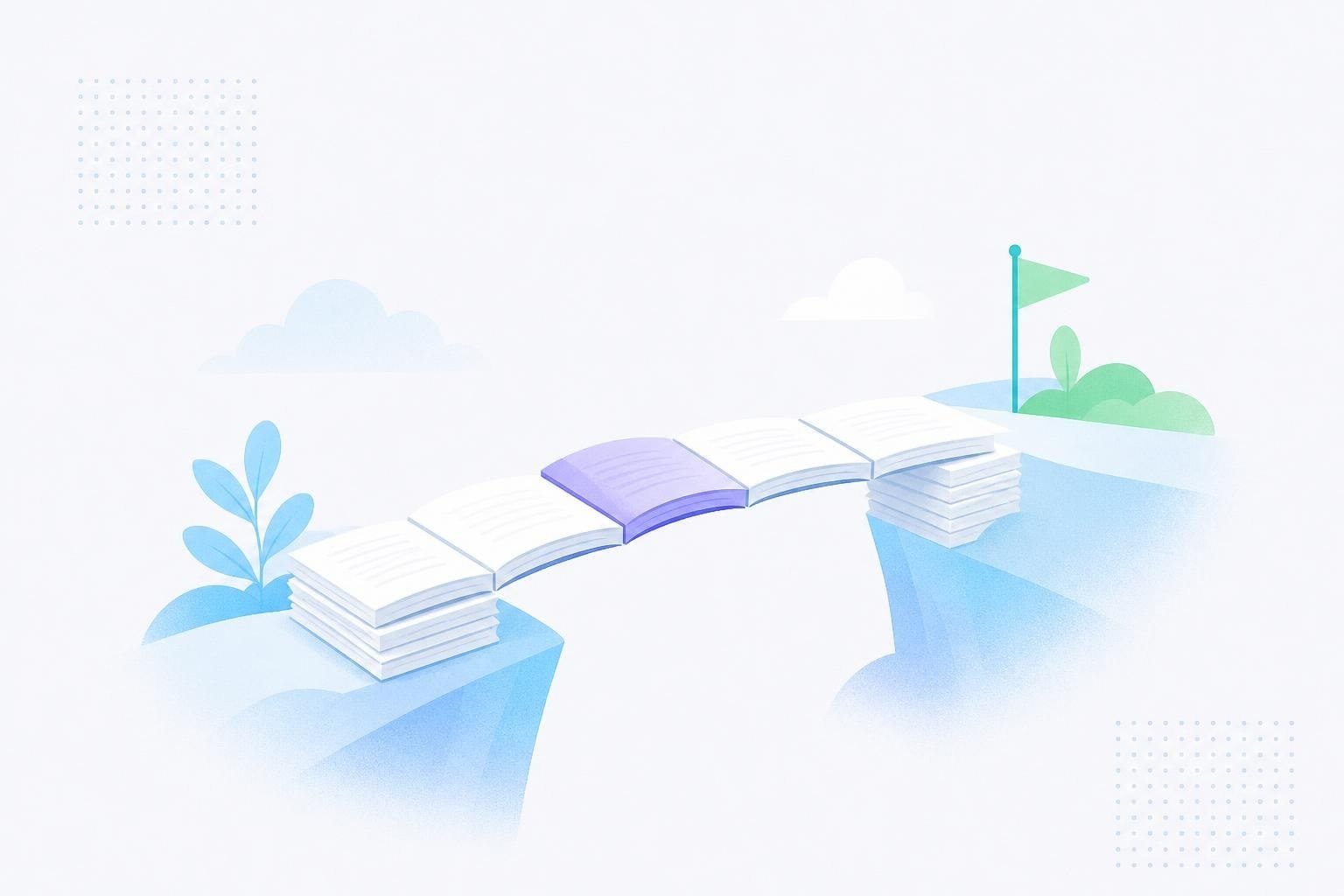 A bridge of guides and resources carrying a buyer across the trust gap