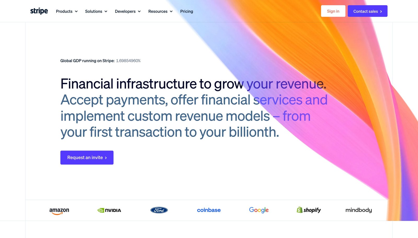 Stripe's homepage hero: one outcome, one action, nothing wasted