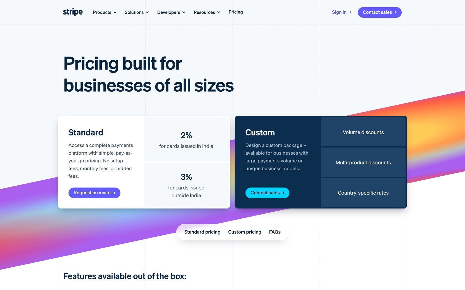 Stripe's pricing page: plans a buyer can compare in seconds