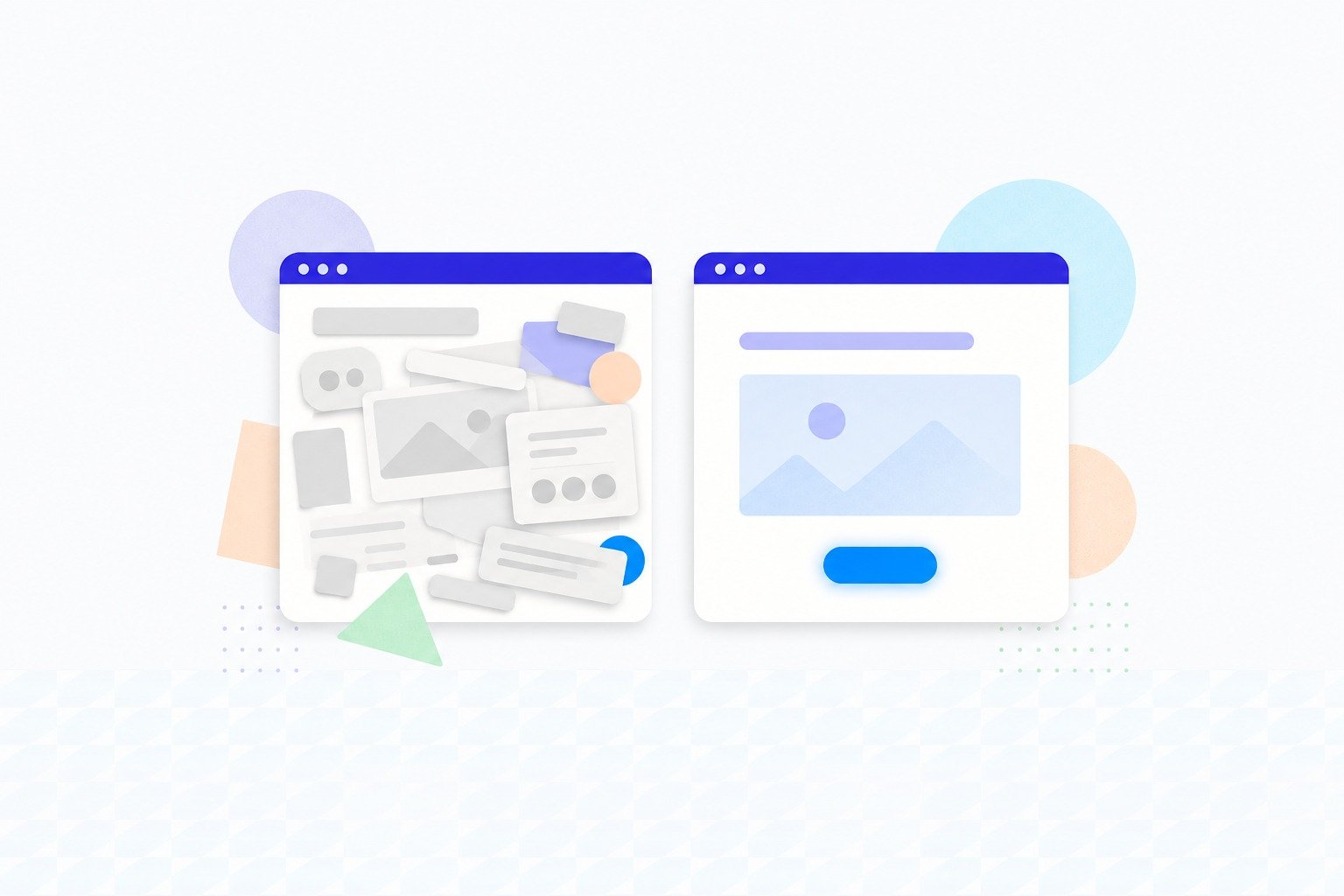 A cluttered homepage beside a clear one
